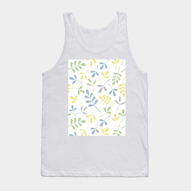 Assorted Leaf Silhouettes Blue Grn Gray Yelw Wt Tank Top by NataliePaskell